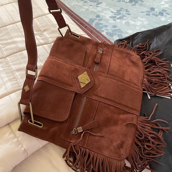 Rachel Zoe Brown Suede Shoulder Bag Fringe Boho Style 15 X 12 NWOT - Picture 12 of 12